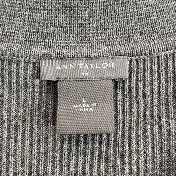 Ann Taylor Tenniscore Ribbed Cotton Top Size L Gray Collared Old Money Preppy - Picture 6 of 10